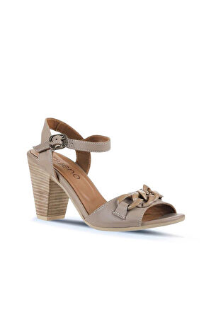 Bueno Shoes Gri Deri Kadın Topuklu Sandalet 01wu11200