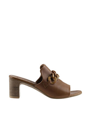 Bueno Shoes Kahverengi Deri Kadın Topuklu Terlik 01wu9502