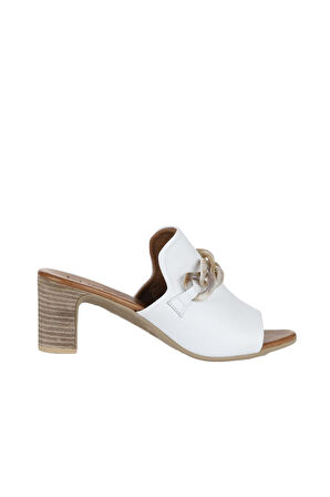 Bueno Shoes Beyaz Deri Kadın Topuklu Terlik 01wu9502