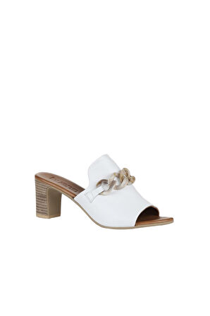 Bueno Shoes Beyaz Deri Kadın Topuklu Terlik 01wu9502