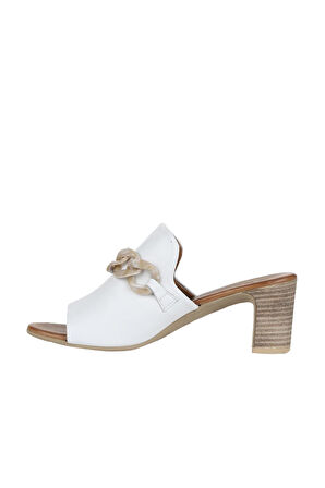 Bueno Shoes Beyaz Deri Kadın Topuklu Terlik 01wu9502