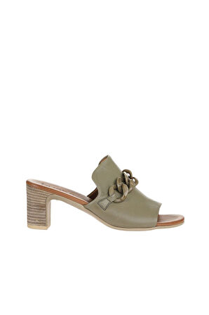 Bueno Shoes Yeşil Deri Kadın Topuklu Terlik 01wu9502