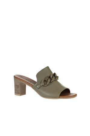 Bueno Shoes Yeşil Deri Kadın Topuklu Terlik 01wu9502