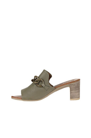 Bueno Shoes Yeşil Deri Kadın Topuklu Terlik 01wu9502