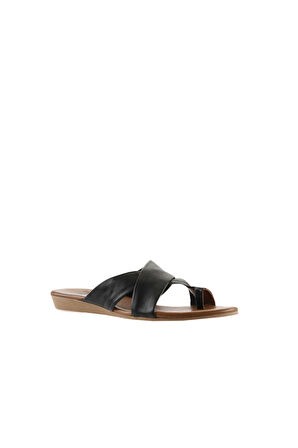 Bueno Shoes Siyah Khv-bej Deri Kadın Parmak Arası Terlik 01wu7428