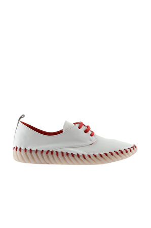 Bueno Shoes Beyaz Kırmızı Deri Kadın Düz Ayakkabı 01wq0200