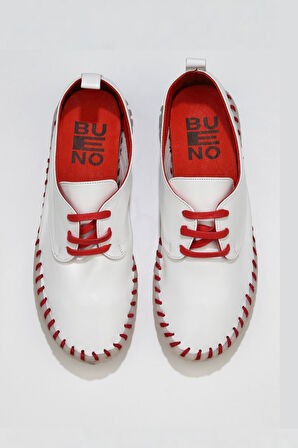 Bueno Shoes Beyaz Kırmızı Deri Kadın Düz Ayakkabı 01wq0200