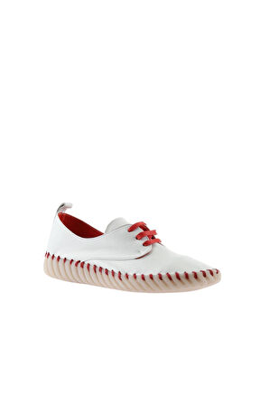 Bueno Shoes Beyaz Kırmızı Deri Kadın Düz Ayakkabı 01wq0200