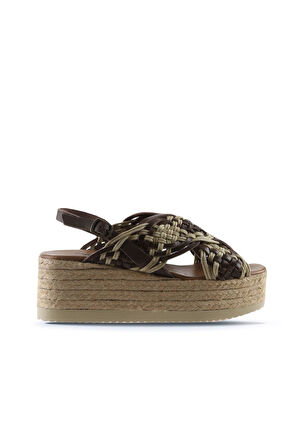 Bueno Shoes Taba Deri Kadın Dolgu Topuklu Sandalet 01wu6115