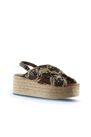 Bueno Shoes Taba Deri Kadın Dolgu Topuklu Sandalet 01wu6115