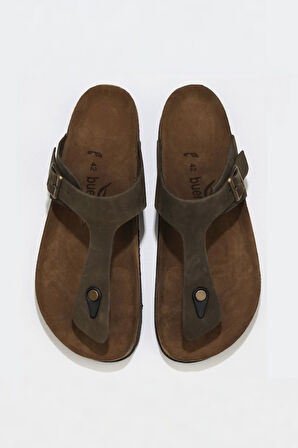 Bueno Shoes Haki Nubuk Deri Erkek Parmak Arası Terlik 05mt101