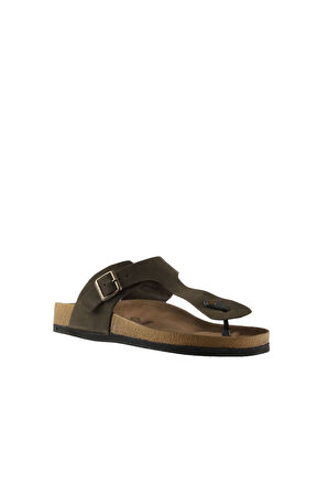 Bueno Shoes Haki Nubuk Deri Erkek Parmak Arası Terlik 05mt101