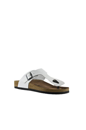 Bueno Shoes Beyaz Napa Deri Erkek Parmak Arası Terlik 05mt101