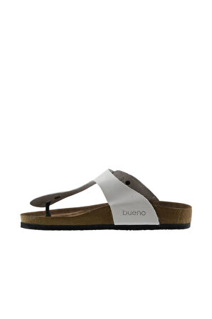 Bueno Shoes Beyaz Napa Deri Erkek Parmak Arası Terlik 05mt101