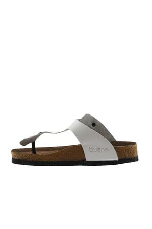 Bueno Shoes Beyaz Napa Deri Kadın Parmak Arası Terlik 05wt101