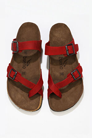 Bueno Shoes Kırmızı Greyzi Deri Kadın Parmak Arası Terlik 05wt102