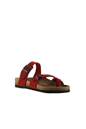 Bueno Shoes Kırmızı Greyzi Deri Kadın Parmak Arası Terlik 05wt102