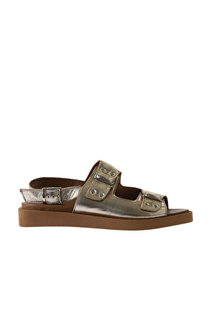 Bueno Shoes Altın Parlak Deri Kadın Sandalet 01wu3306