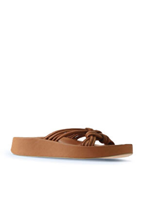 Bueno Shoes Taba Deri Kadın Dolgu Topuklu Terlik 01wu4602