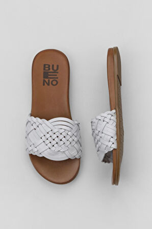 Bueno Shoes Beyaz Deri Kadın Düz Terlik 01wu4233