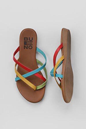 Bueno Shoes Yeşil Multi Deri Kadın Parmak Arası Terlik 01wu7458
