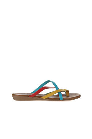 Bueno Shoes Yeşil Multi Deri Kadın Parmak Arası Terlik 01wu7458