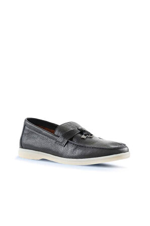 Bueno Shoes Siyah Flotter Deri Erkek Loafer 05ms101