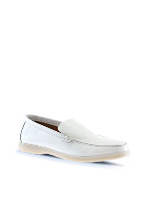 Bueno Shoes Beyaz Flotter Deri Erkek Loafer 05ms102