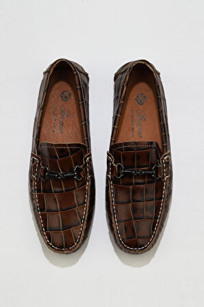Bueno Shoes Taba Kroko Deri Erkek Loafer 05ms2021