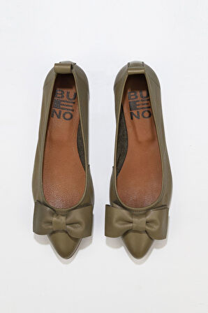 Bueno Shoes Haki Deri Kadın Babet 01wr3100