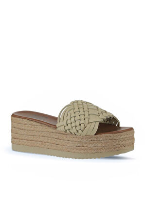 Bueno Shoes Sarı Deri Kadın Dolgu Topuklu Terlik 01wu6118