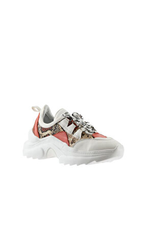 Bueno Shoes Beyaz Mercan Deri Kadın Dolgu Topuklu Spor Ayakkabı 01ws3304