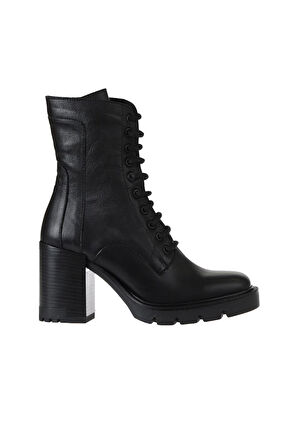 Bueno Shoes Siyah Deri Kadın Topuklu Bot 01wv0506
