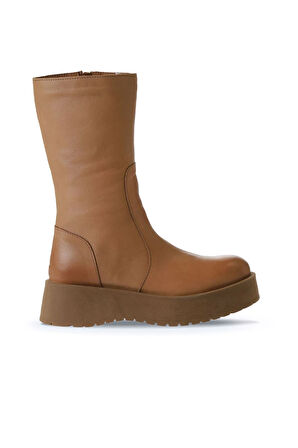 Bueno Shoes Taba Açık Deri Kadın Dolgu Topuklu Bot 01wv1302