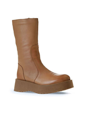 Bueno Shoes Taba Açık Deri Kadın Dolgu Topuklu Bot 01wv1302