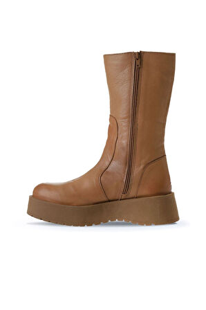 Bueno Shoes Taba Açık Deri Kadın Dolgu Topuklu Bot 01wv1302