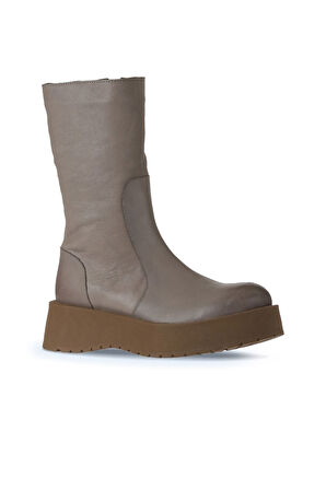 Bueno Shoes Vizon Açık Deri Kadın Dolgu Topuklu Bot 01wv1302