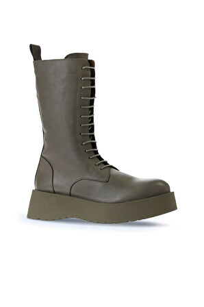 Bueno Shoes Haki Deri Kadın Dolgu Topuklu Bot 01wv1303