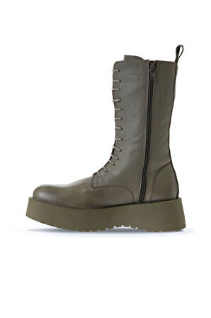 Bueno Shoes Haki Deri Kadın Dolgu Topuklu Bot 01wv1303