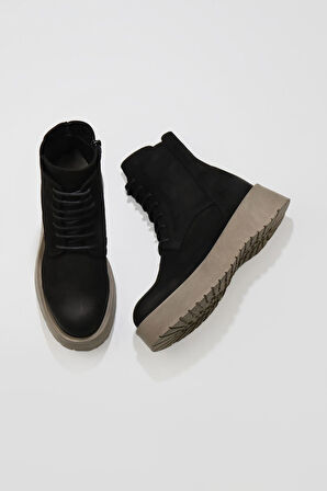 Bueno Shoes Siyah Nubuk Kadın Dolgu Topuklu Bot 01wv1305