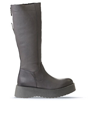 Bueno Shoes Gri Deri Kadın Dolgu Topuklu Çizme 01wv1307