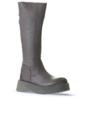 Bueno Shoes Gri Deri Kadın Dolgu Topuklu Çizme 01wv1307