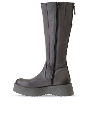 Bueno Shoes Gri Deri Kadın Dolgu Topuklu Çizme 01wv1307