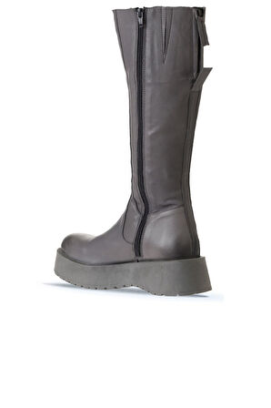 Bueno Shoes Gri Deri Kadın Dolgu Topuklu Çizme 01wv1307