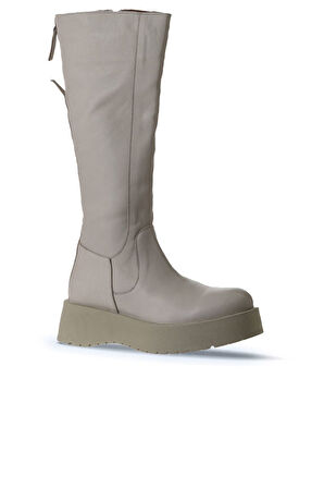 Bueno Shoes Bej Deri Kadın Dolgu Topuklu Çizme 01wv1307