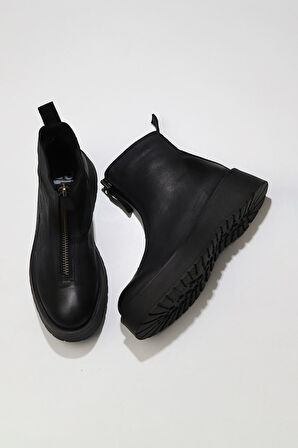 Bueno Shoes Siyah Deri Kadın Dolgu Topuklu Bot 01wv1309