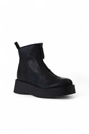 Bueno Shoes Siyah Deri Kadın Dolgu Topuklu Bot 01wv1309