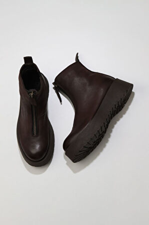 Bueno Shoes Kahverengi Deri Kadın Dolgu Topuklu Bot 01wv1309