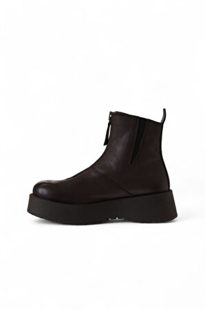 Bueno Shoes Kahverengi Deri Kadın Dolgu Topuklu Bot 01wv1309