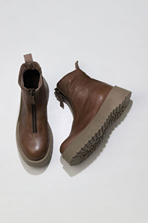 Bueno Shoes Vizon Deri Kadın Dolgu Topuklu Bot 01wv1309